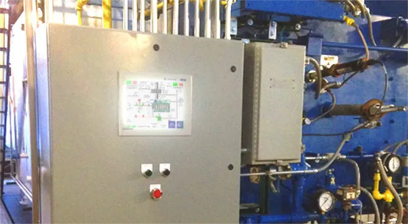 Control systems are installed in an industrial manufacturing line.